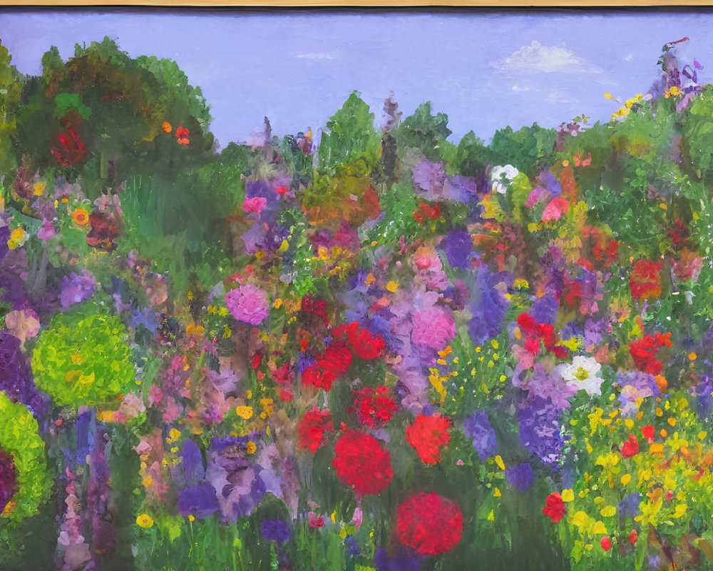 Colorful Flower Garden Painting Under Blue Sky