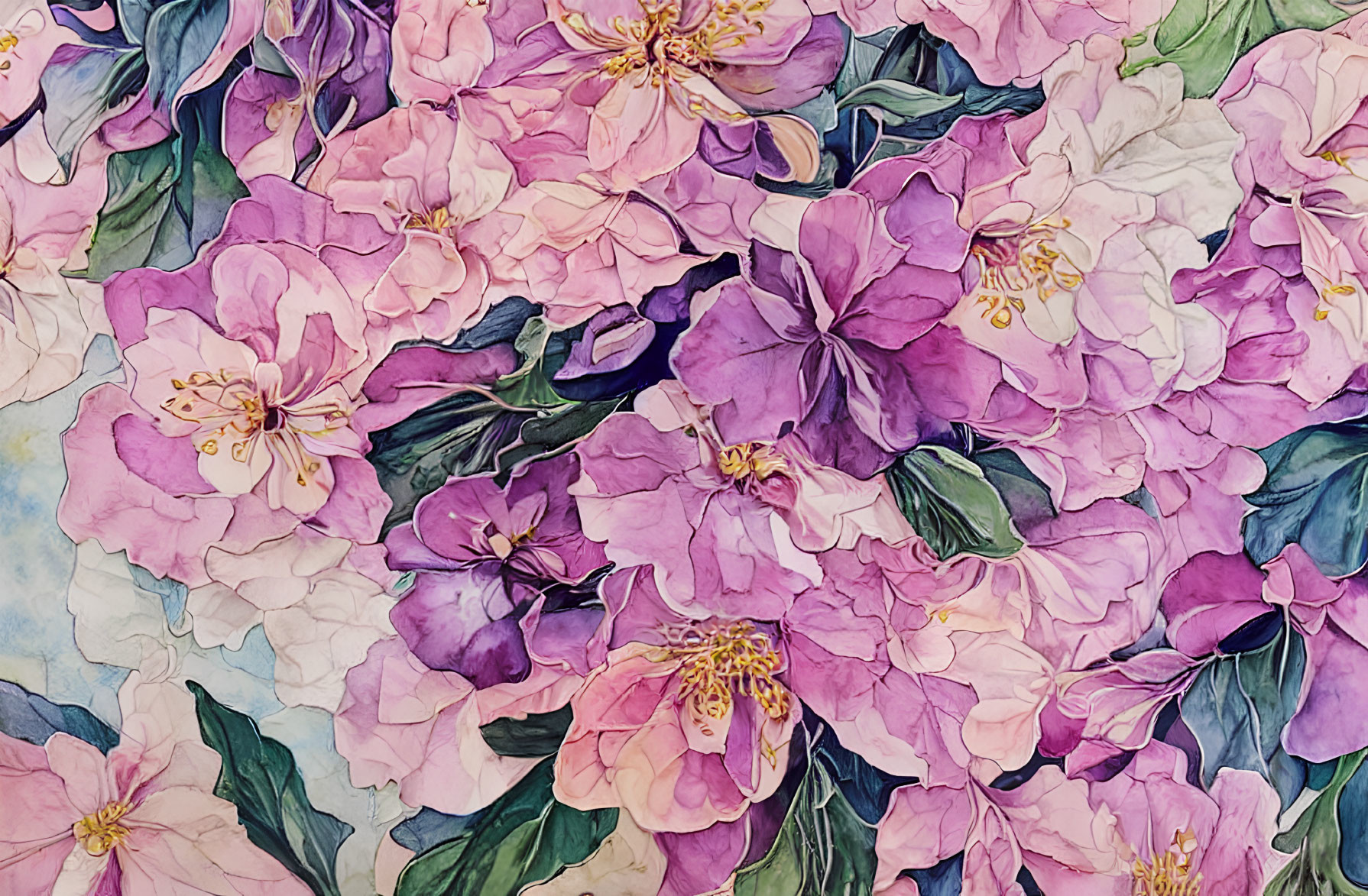 Vibrant Pink and Purple Flowers Watercolor Painting