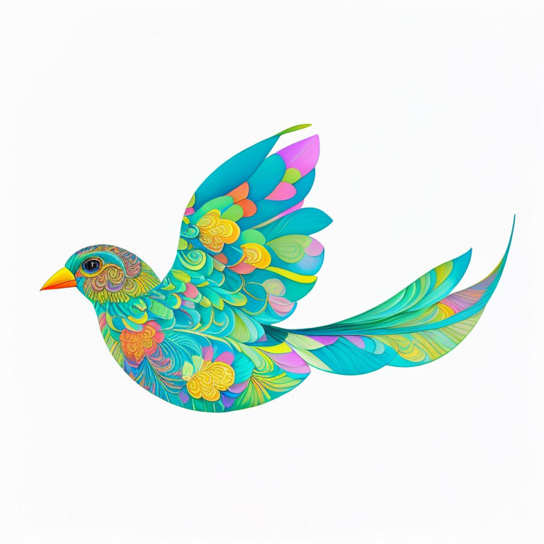 Colorful Stylized Bird Illustration with Vibrant Feathers