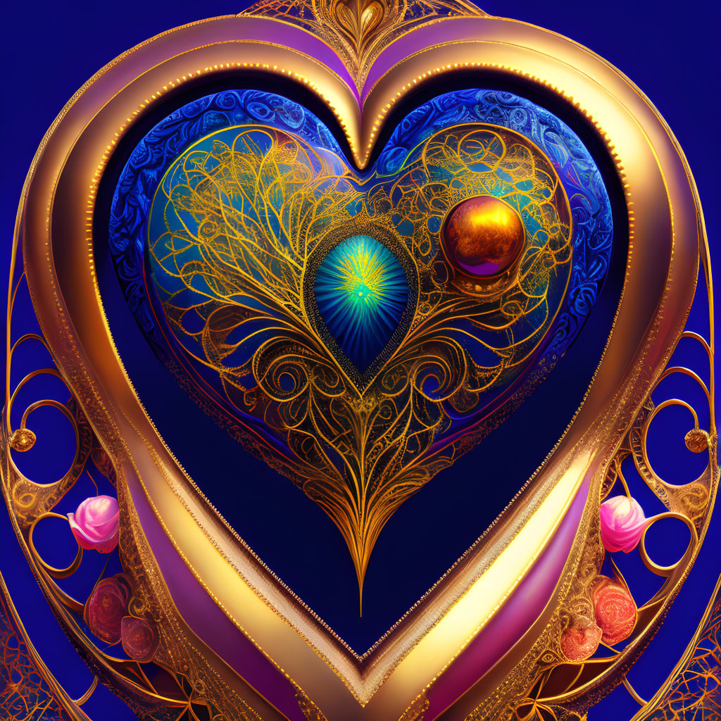 Elaborate heart digital artwork with golden accents