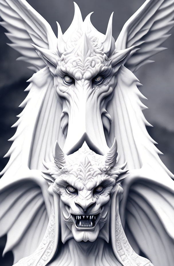 Detailed digital artwork of fierce two-headed dragon with intricate features