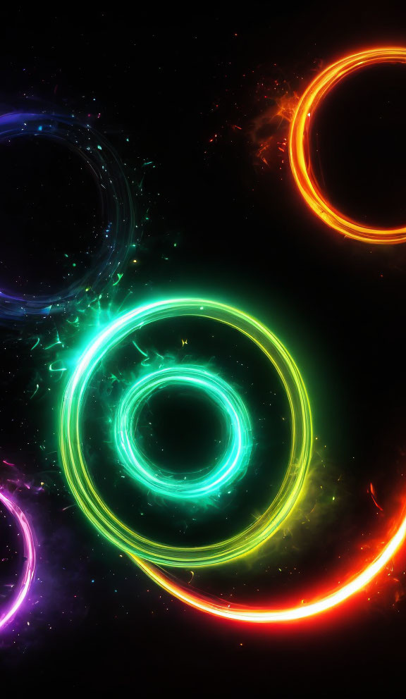 Colorful Neon Circles on Dark Space Background