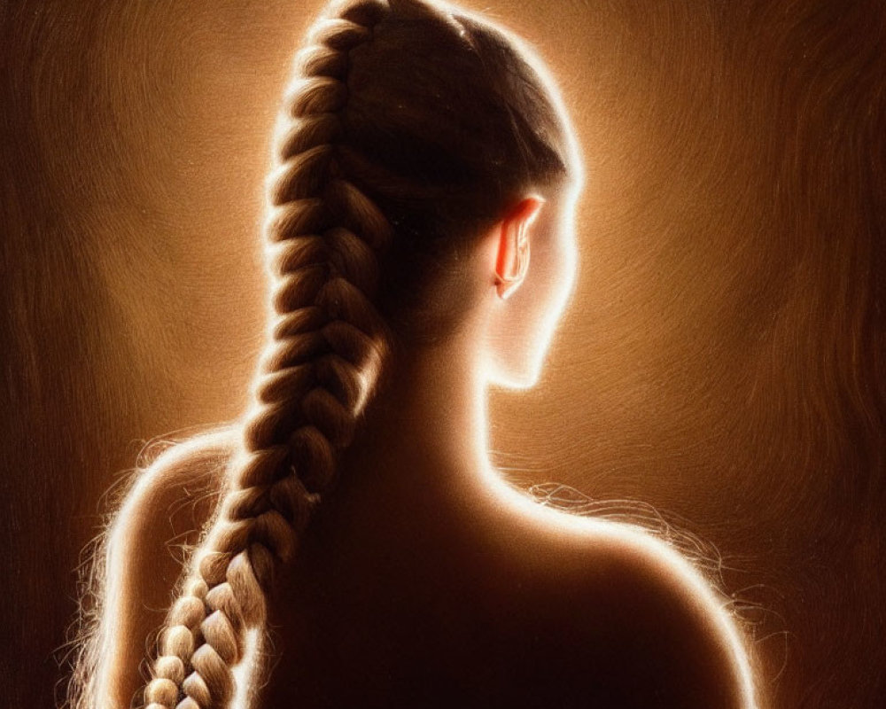 Person's Silhouette with Long Braid in Backlit Profile