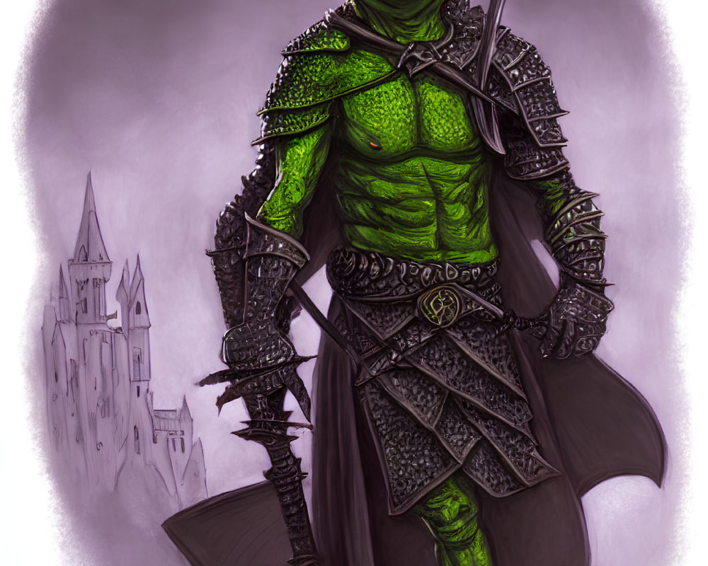 Fantasy Medieval Knight Frog Character with Mace and Castle