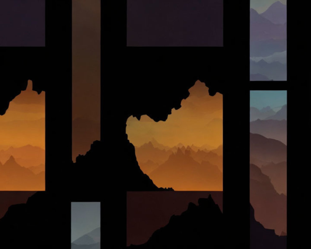 Mountain Silhouettes Artwork with Sunrise/Sunset Gradient Panels