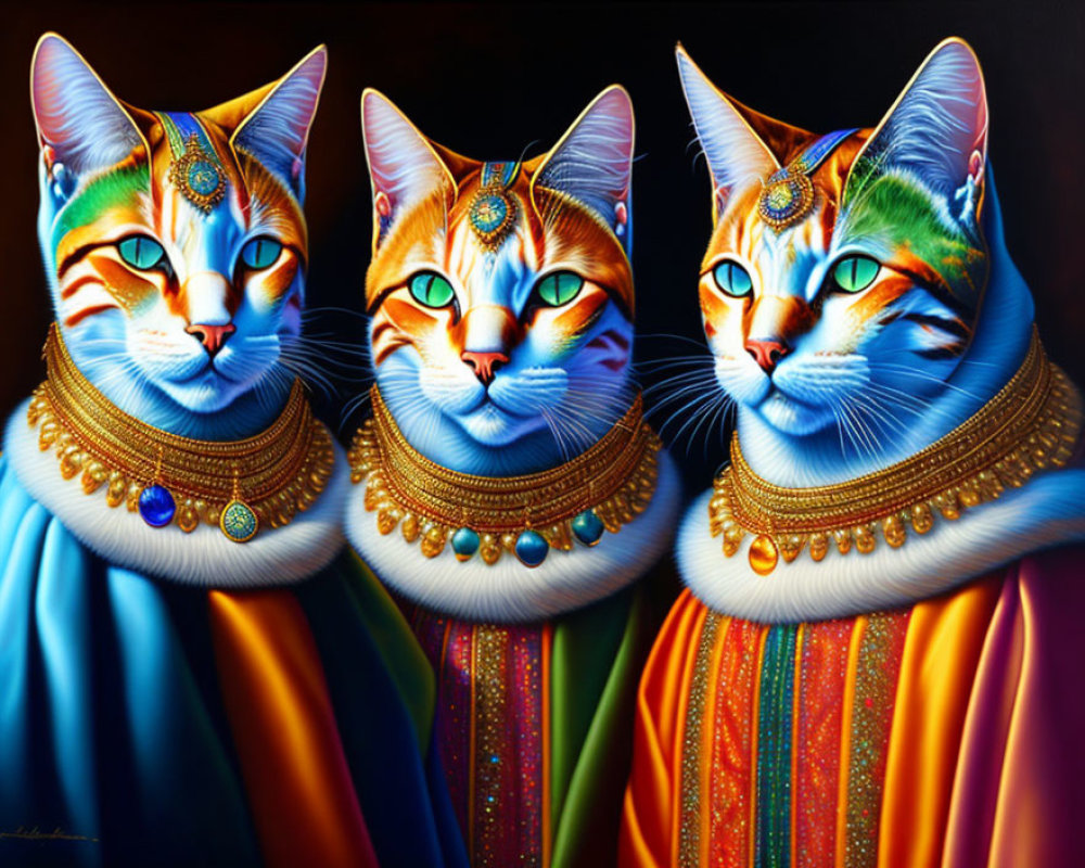Anthropomorphic Cats in Colorful Royal Attire