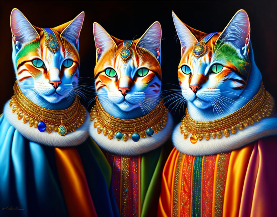 Anthropomorphic Cats in Colorful Royal Attire