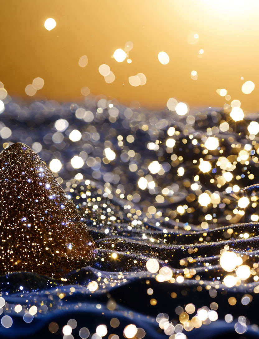 Glittering Bokeh Effect on Wavy Surface with Golden Background