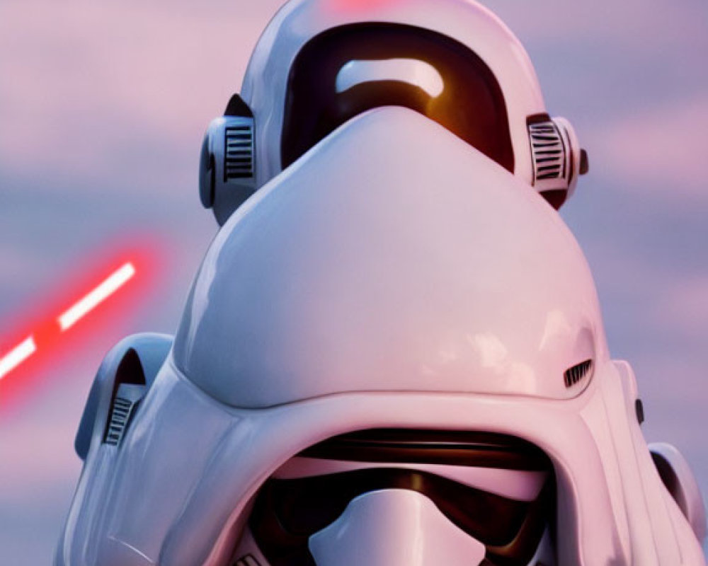Two stormtroopers in embrace with blurred red streaks in the background.