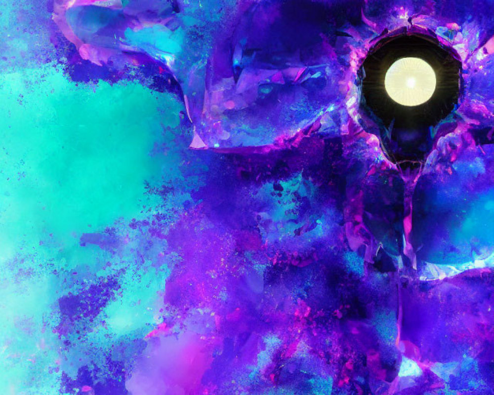 Vibrant turquoise and purple digital art of radiant crystalline structure