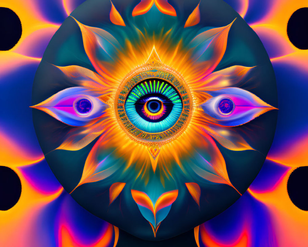 Colorful Psychedelic Art: Central Eye Surrounded by Patterns