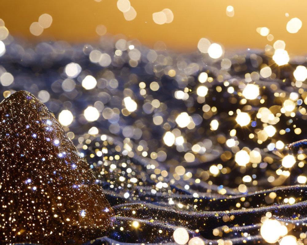 Glittering Bokeh Effect on Wavy Surface with Golden Background