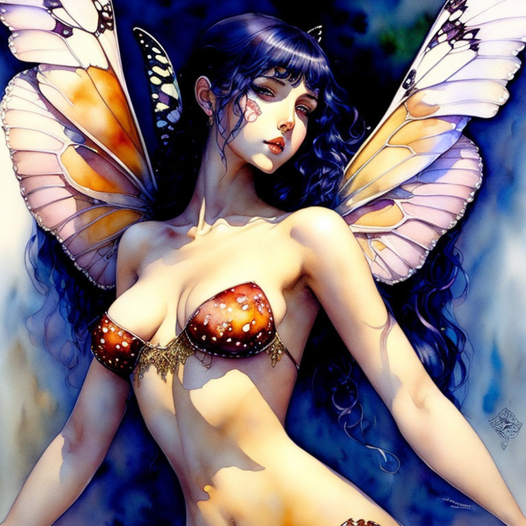 Fantasy Female Character with Butterfly Wings and Blue Hair