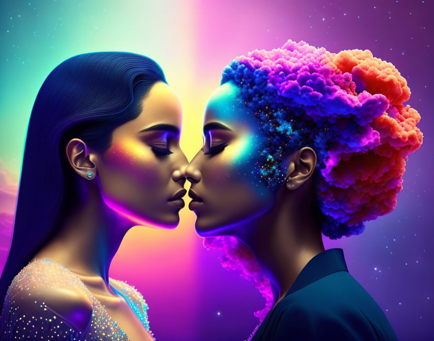 Stylized women with cosmic backgrounds and unique features
