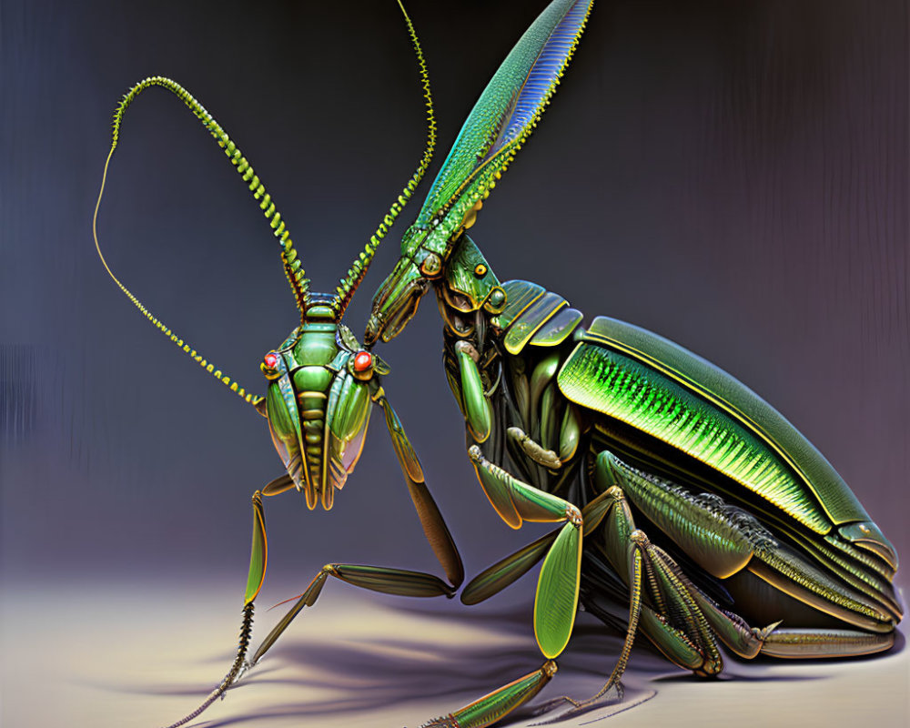 Detailed Realistic Illustration of Metallic Green Praying Mantis