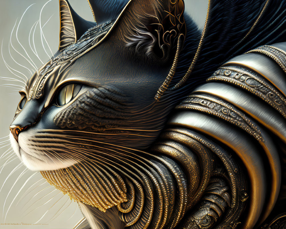 Detailed Cat Illustration with Mechanical and Organic Elements