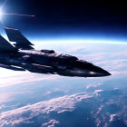 Futuristic fighter jet flying in Earth's atmosphere