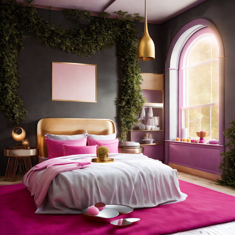 a pink styled bedroom
