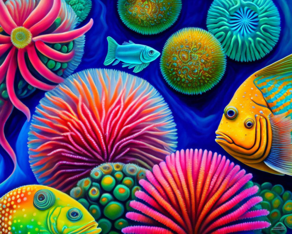 Colorful Fish and Intricate Corals in Vibrant Underwater Scene
