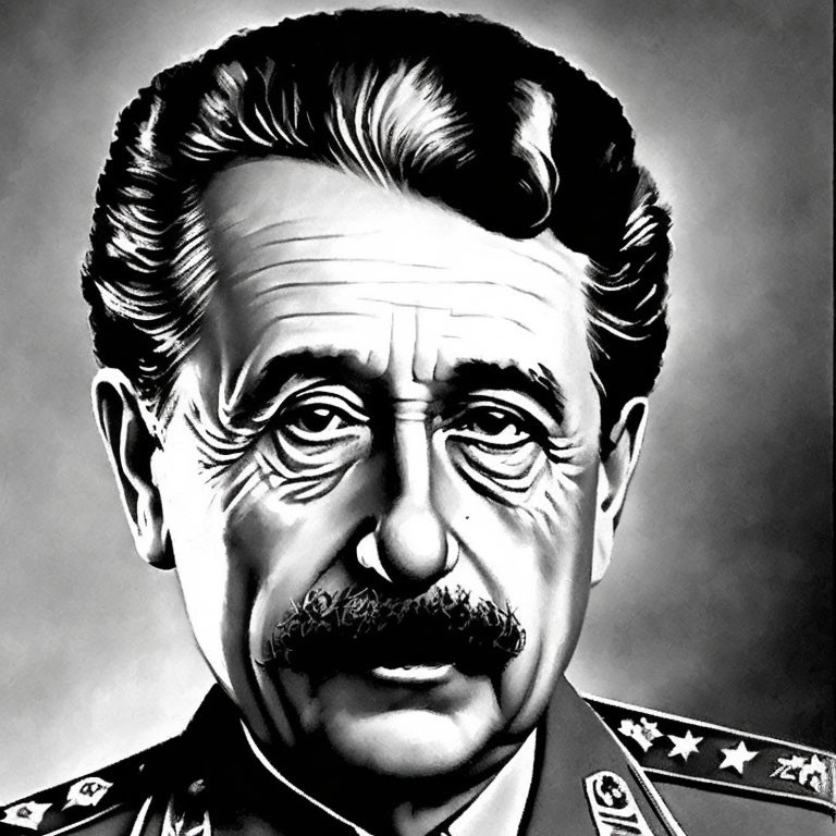 Monochrome portrait of a man with a bold mustache in military attire