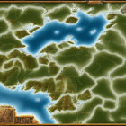 Fantasy map with central sea, intricate landmasses, bays, peninsulas & islands
