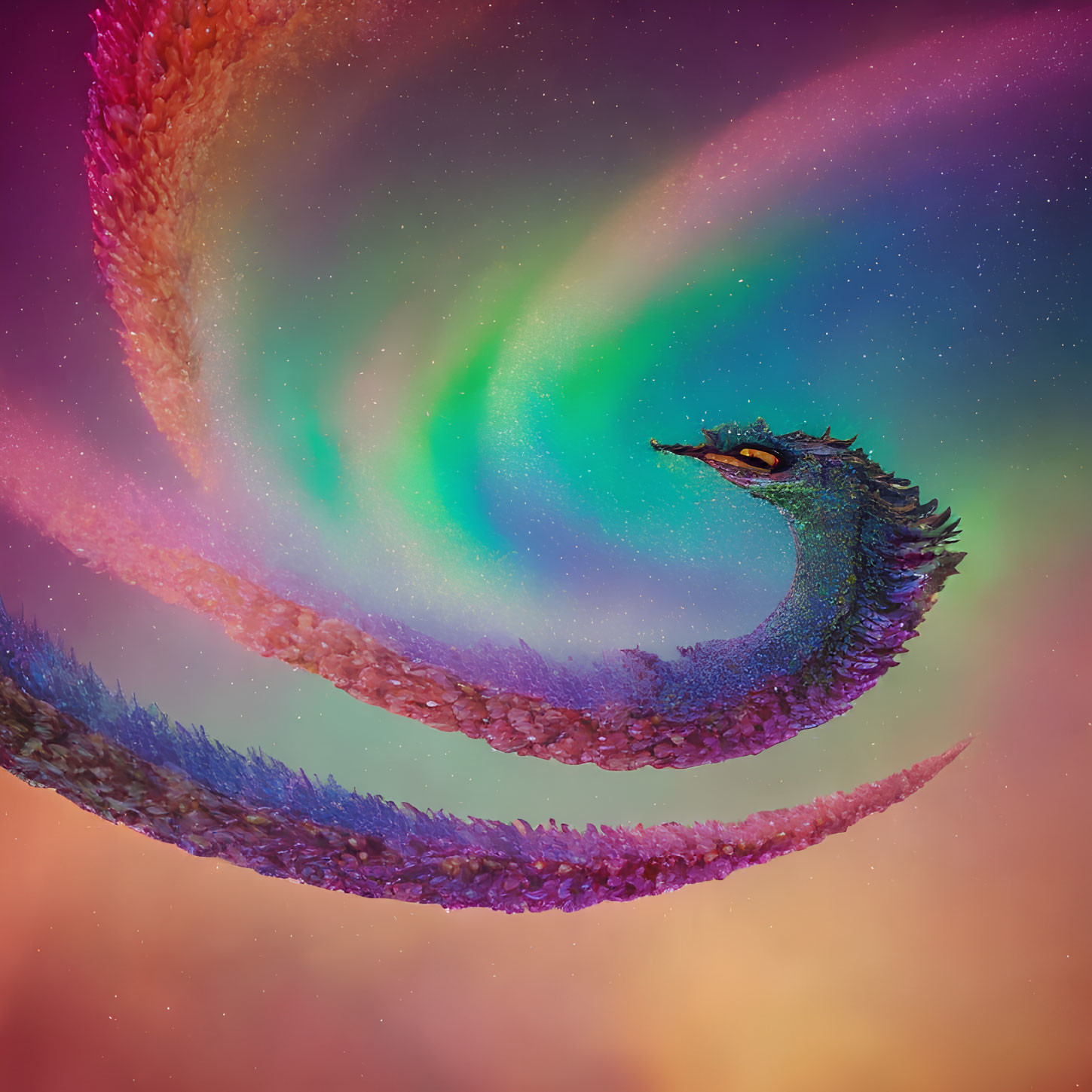 Colorful Digital Art: Peacock Feather in Cosmic Background