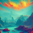 Colorful Clouds and Luminous Mountains in Serene Village Landscape