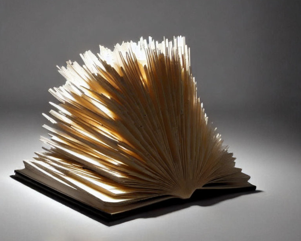 Illustration of Open Book with Illuminated Pages on Dark Background