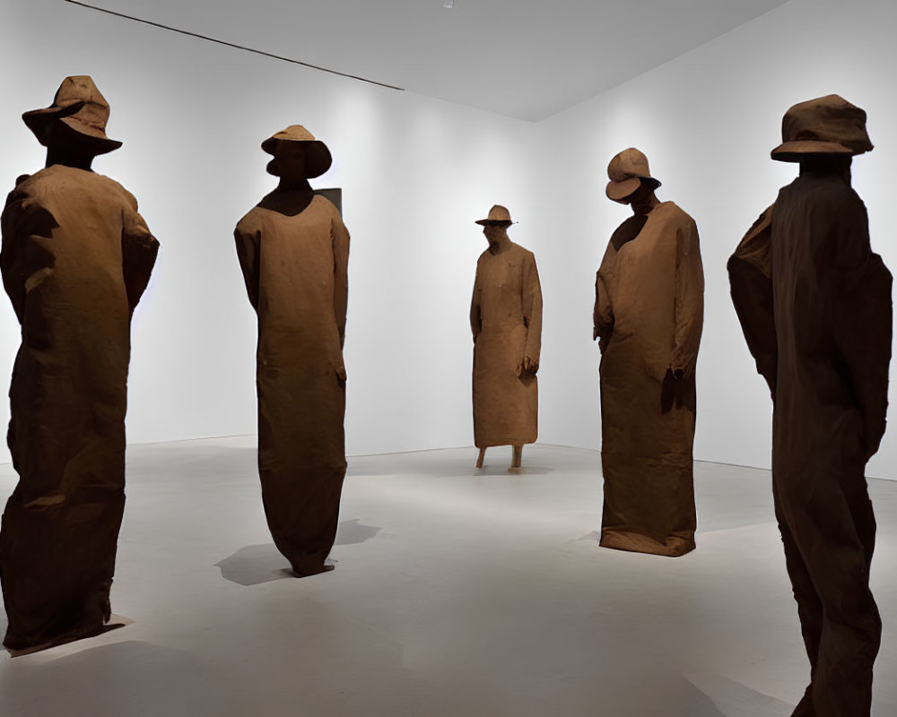 Oversized Hat Sculptural Figures in Eerie Group Setting