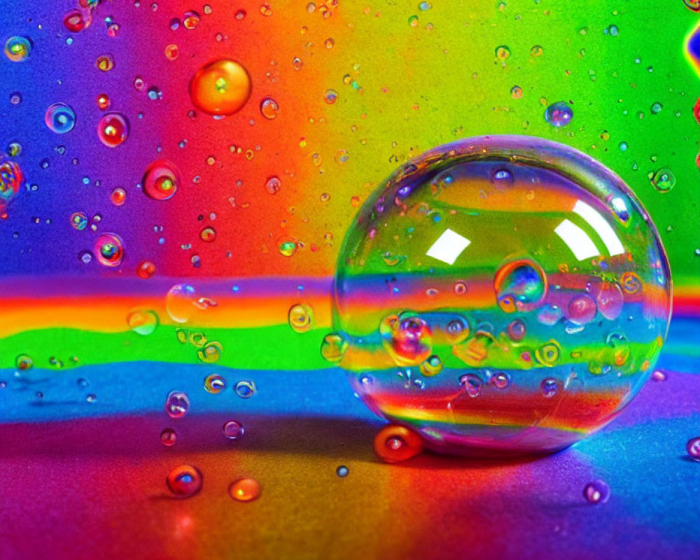 Colorful Gradient Surface with Transparent Bubble and Light Reflections