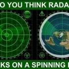 Digital radar screens displaying Earth in various projections with misspelled text.