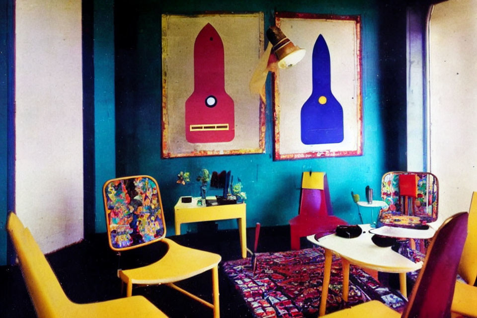 Colorful Interior with Abstract Paintings & Eclectic Decor