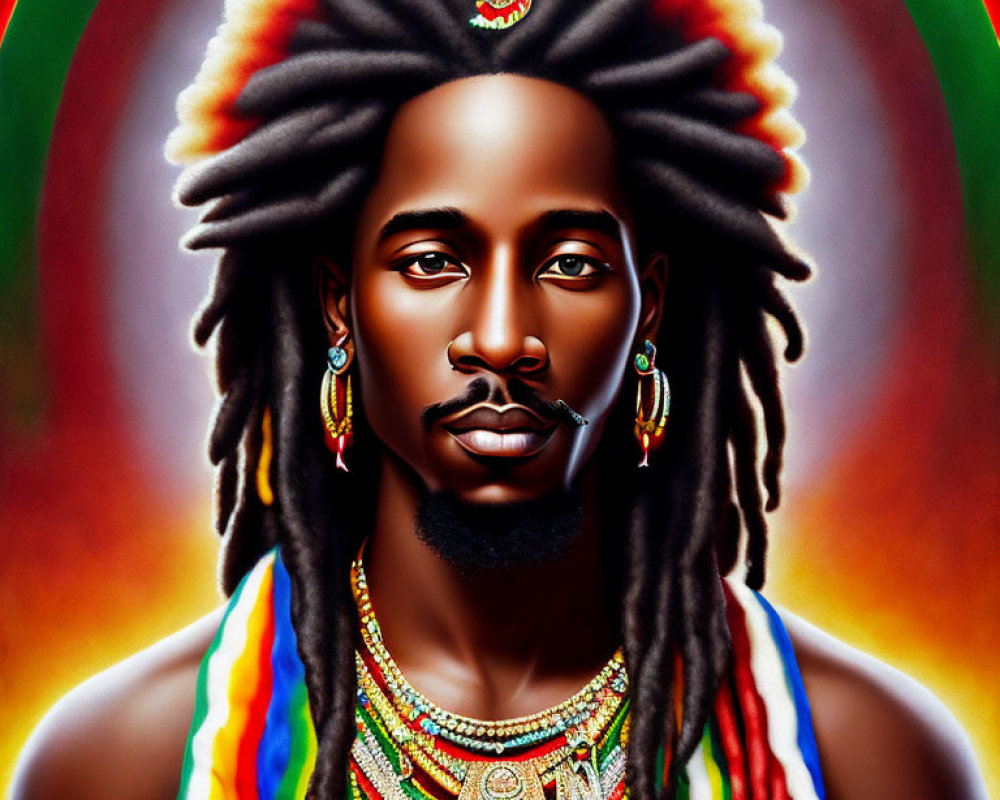 Vibrant digital portrait with Rastafarian-inspired attire