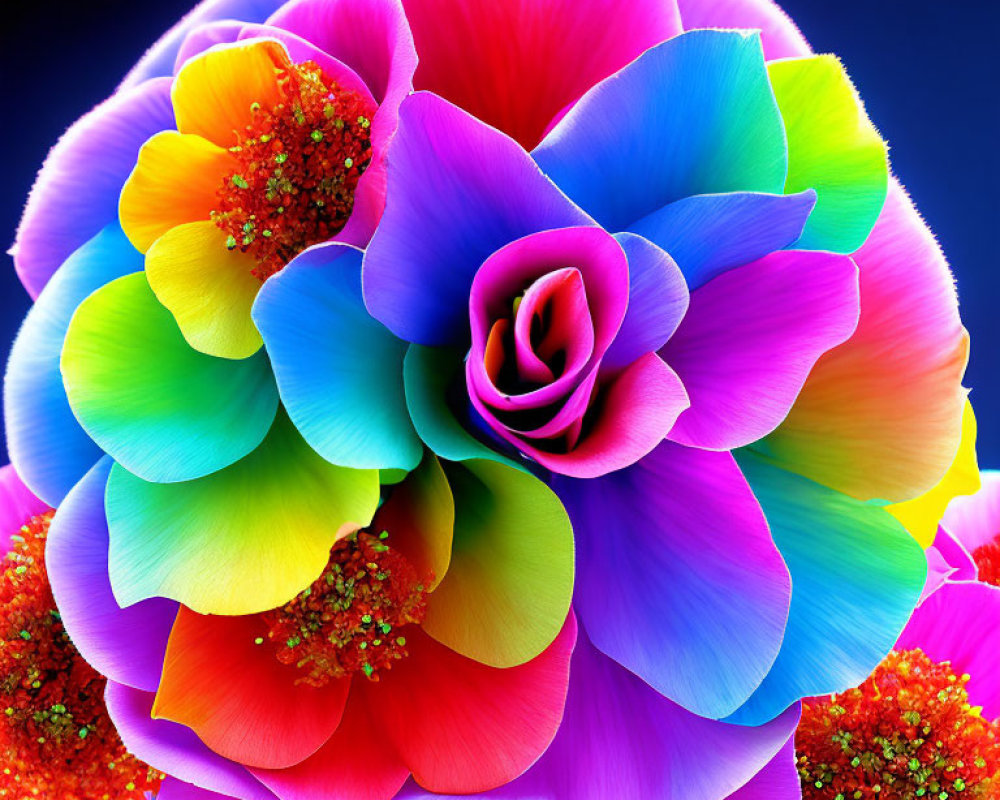 Colorful Multicolored Flower on Dark Background