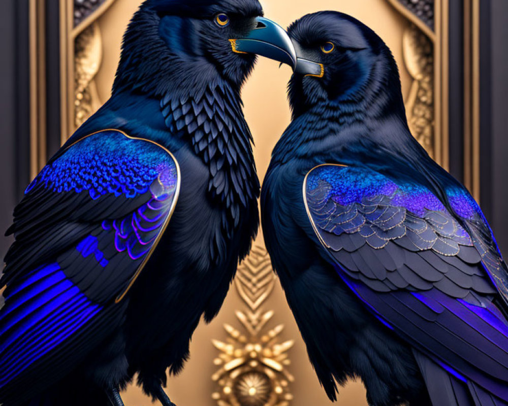 Iridescent Ravens on Gothic Background