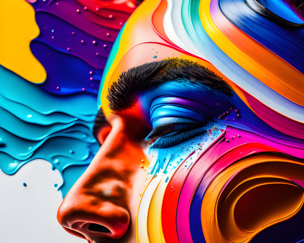Colorful Digital Artwork: Profile of Face with Abstract Shapes