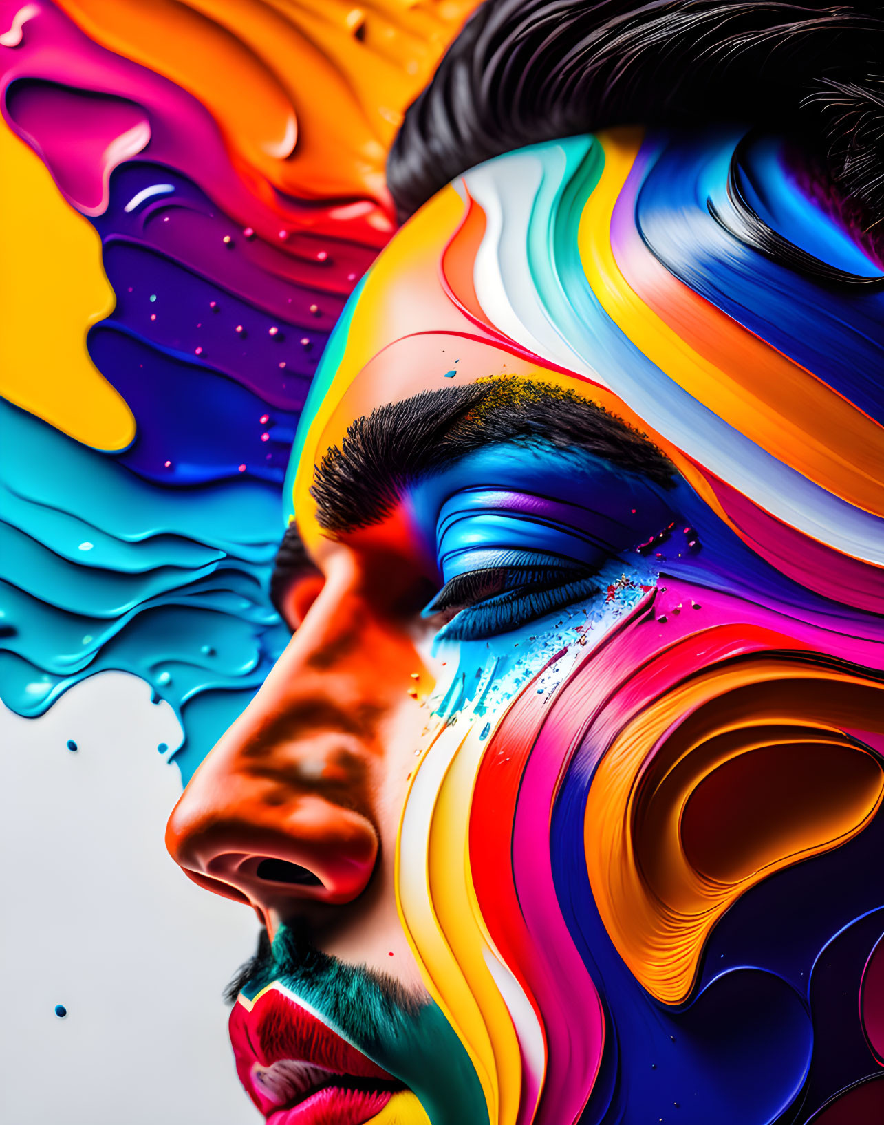 Colorful Digital Artwork: Profile of Face with Abstract Shapes