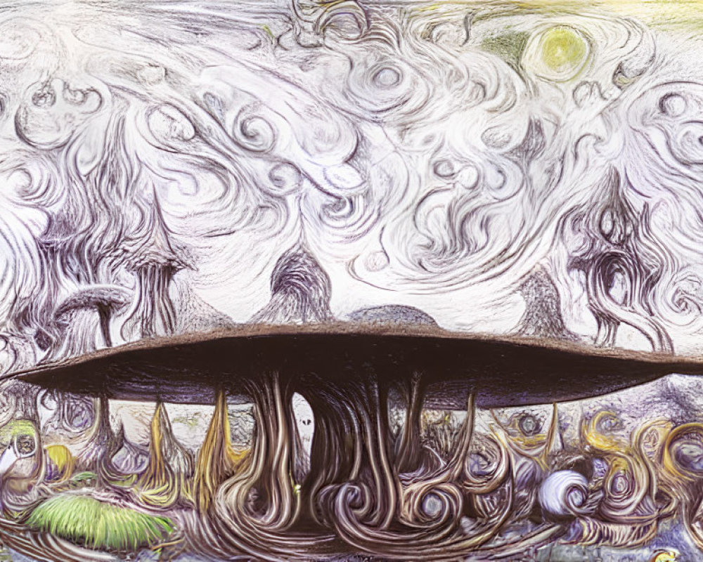 Whimsical digital artwork: Van Gogh-inspired fantasy landscape with vibrant swirls