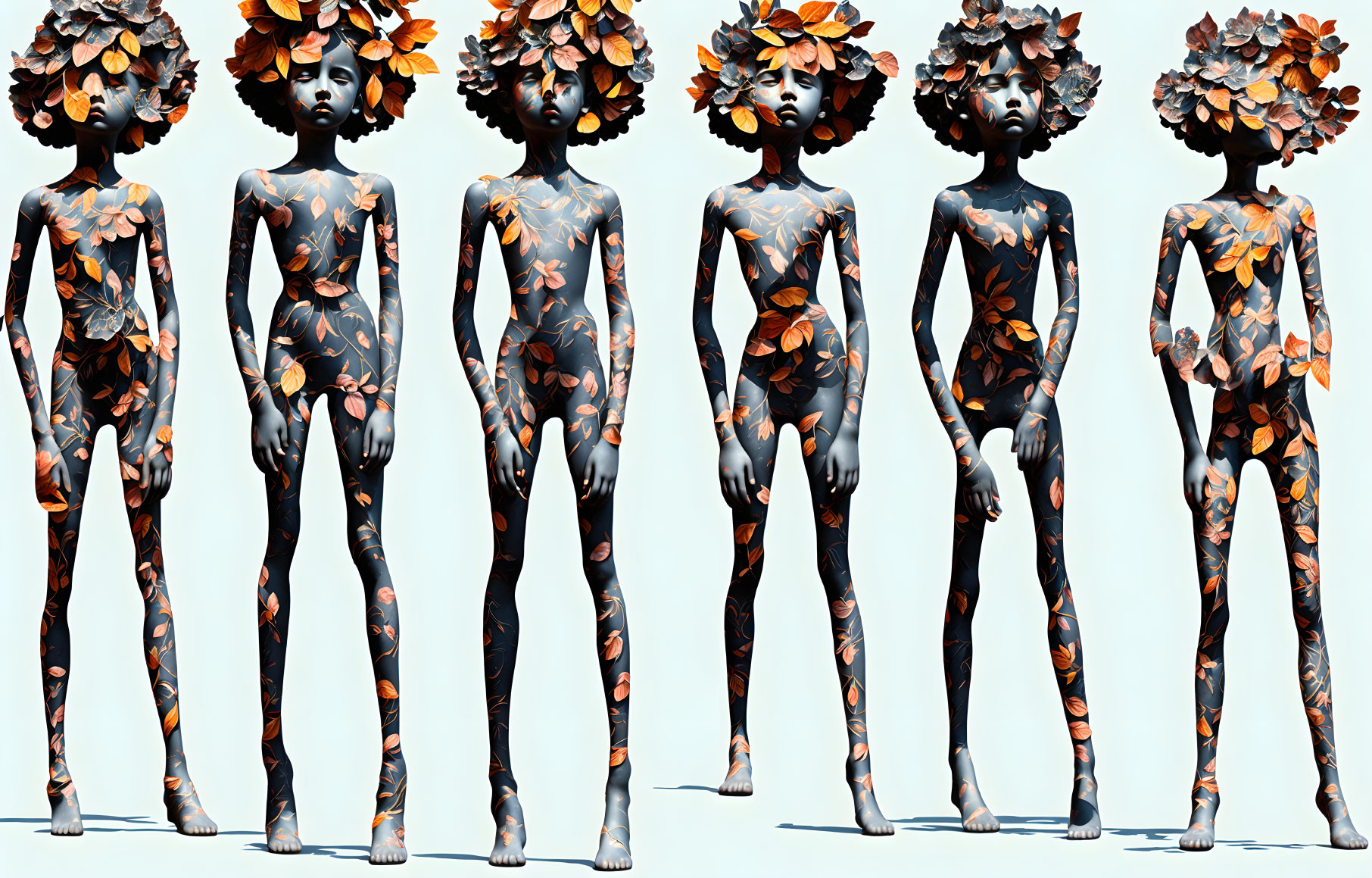 Five 3D-Rendered Autumn-Themed Figures on Pale Background