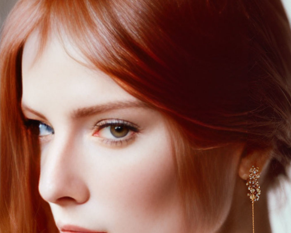 Person with Red Hair, Fair Skin, Earring, Blue Eyes Profile View