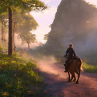 Woman on Horse Viewing Tropical Sunset Landscape