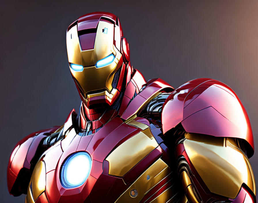 Detailed Iron Man suit with glowing eyes and chest-piece in high-resolution.