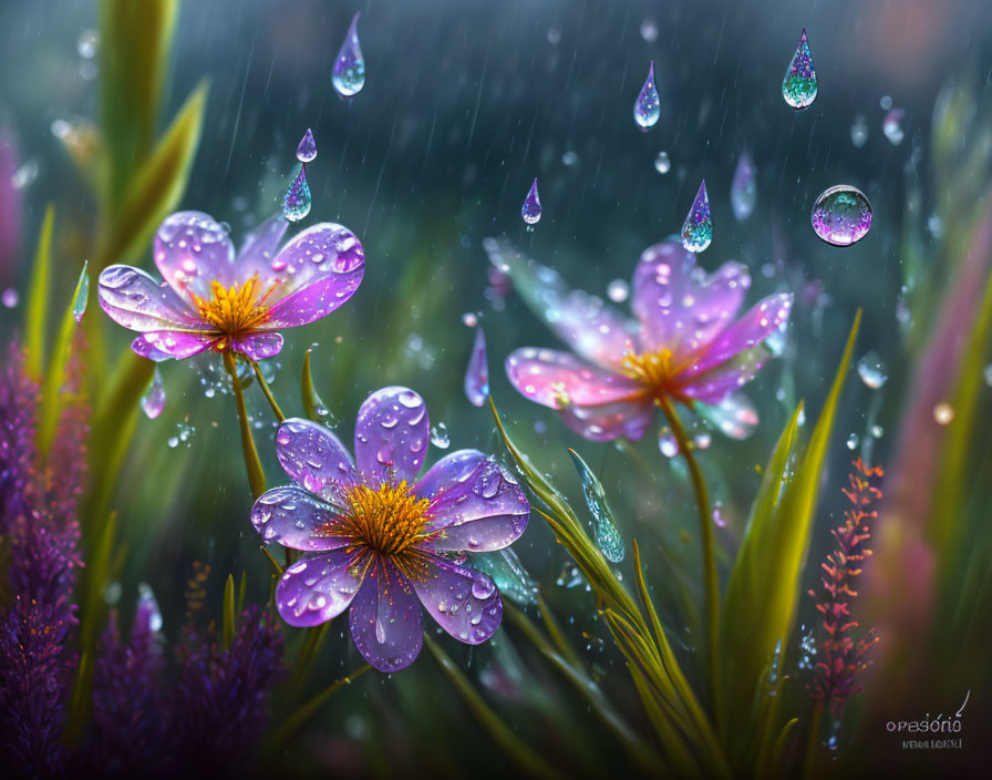 Rain Drops On Flowers