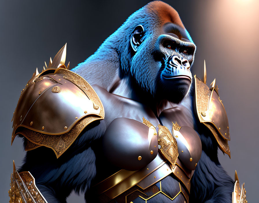 Gorilla in Golden Armor on Moody Background