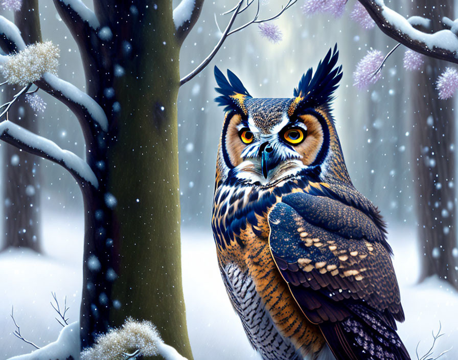 Owl In Winters Snow