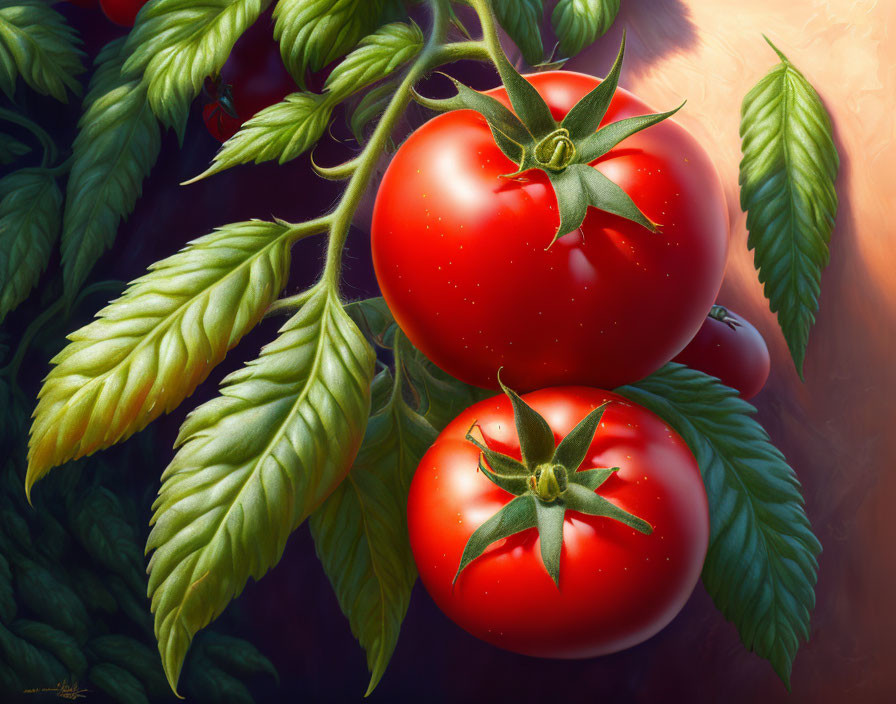 Fresh Ripe Red Tomatoes on Vine with Soft Lighting