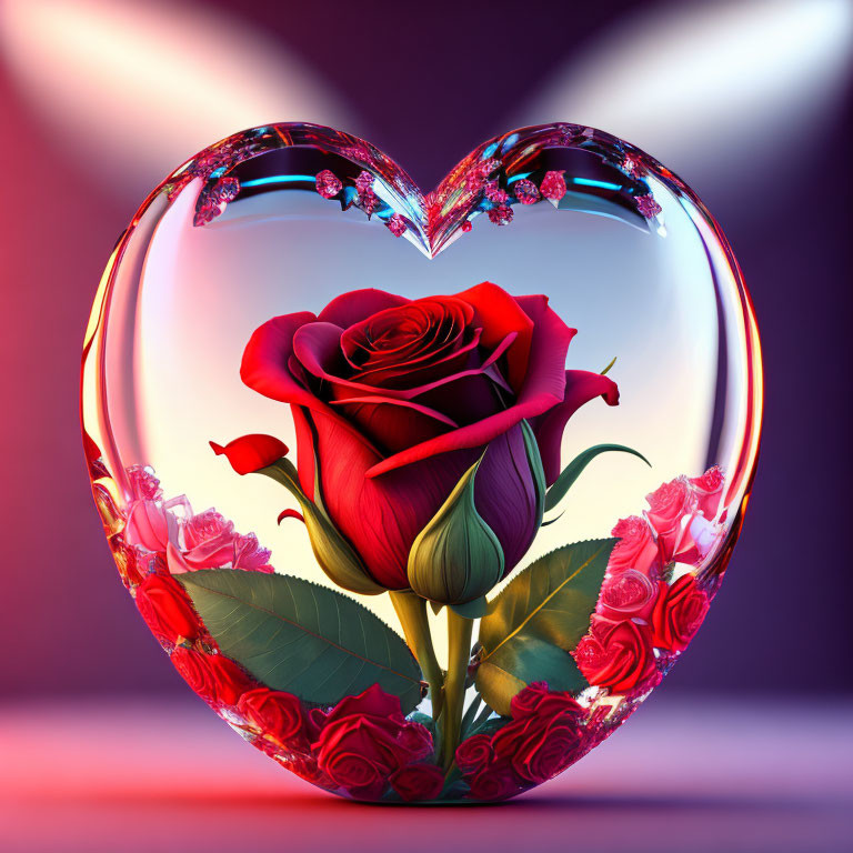 Rose In Heart Shaped Glass