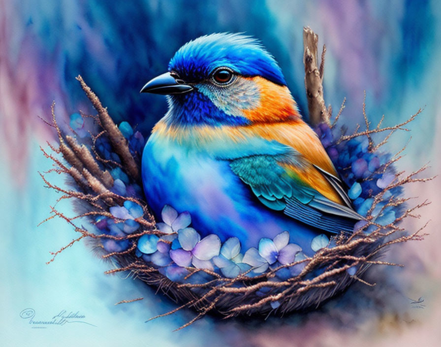 A Blue Bird With Watercolors