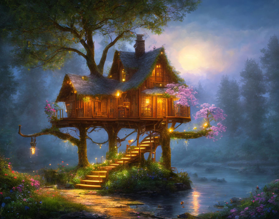 Tree House By Night