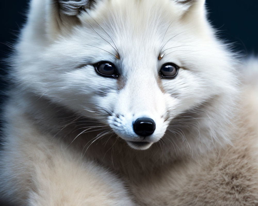 White Fox Portrait with Piercing Eyes on Dark Background